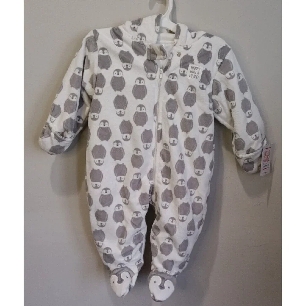 Carters Just One You Infant Unisex White Coverall Penguins Baby Bunting Pram 9M